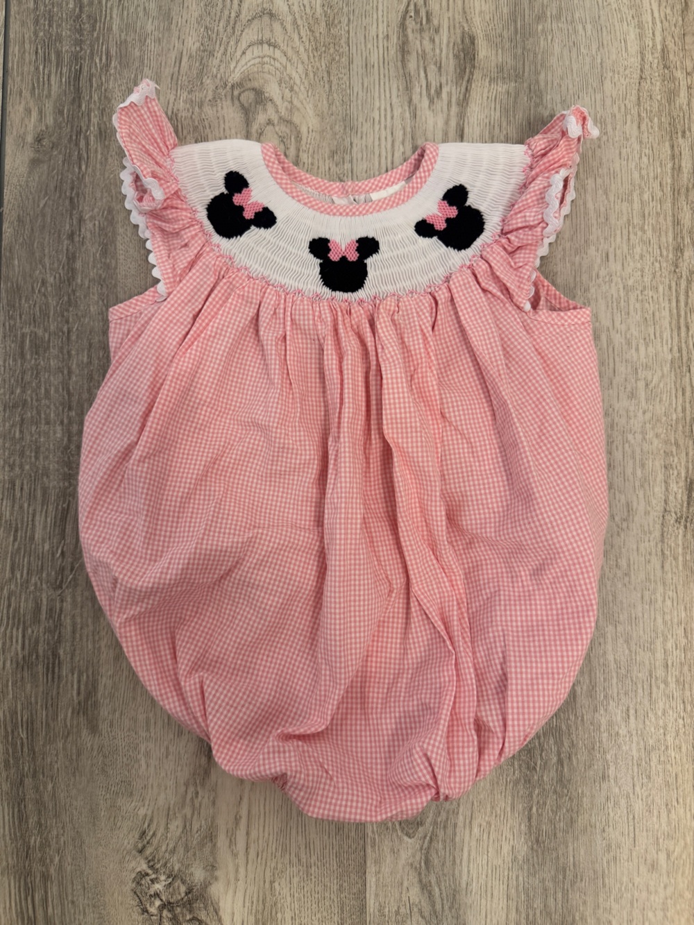 Disney Pink Gingham Bubble Romper with Minnie Mouse Smocking